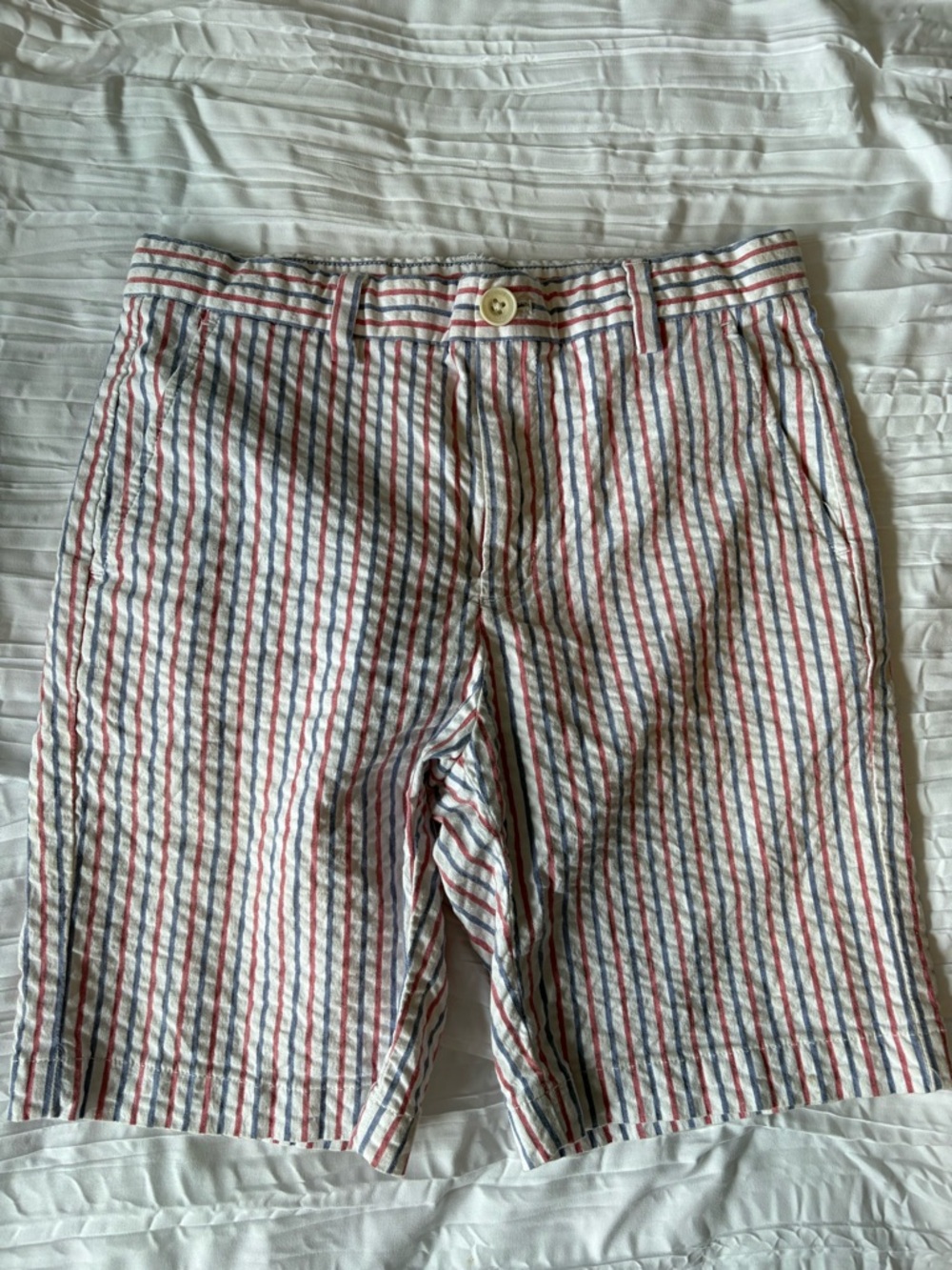Vineyard Vines Boys Seersucker Shorts - Red & Blue Stripes on White